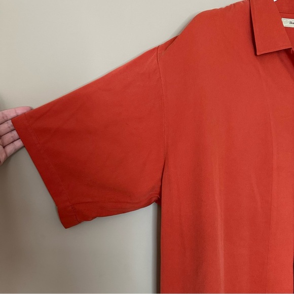 Tommy Bahama Men L 100% Silk Camp Shirt Orange Button Shirt Collared Solid Color - Picture 5 of 8